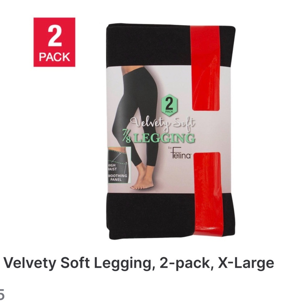 Felina Black Velvety Soft Leggings 2-Pack